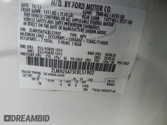 2012 Lincoln MKT EcoBoost with VIN 2LMHJ5AT5CBL51902, listed as a Copart auction lot 79424894 with 130,387 mi miles and Salvage Title. Bid and sale history available at DreamBid. Image 13.