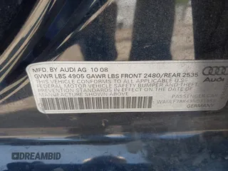 2009 Audi A4 2.0T Prem with VIN WAULF78K49N031985, listed as a IAAI auction lot 42096282 with 104,829 mi miles. Bid and sale history available at carsss.com. Image 9.
