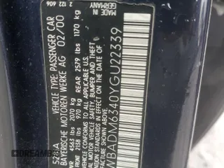 2000 BMW 5 Series 528iA with VIN WBADM6340YGU22339, listed as a Copart auction lot 51738465 with 0 mi miles and Clean Title. Bid and sale history available at carsss.com. Image 12.