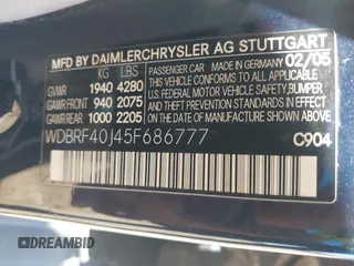 2005 Mercedes-Benz C 230 Kompressor with VIN WDBRF40J45F686777, listed as a IAAI auction lot 41675146 with Not Provided miles and . Bid and sale history available at DreamBid. Image 9.
