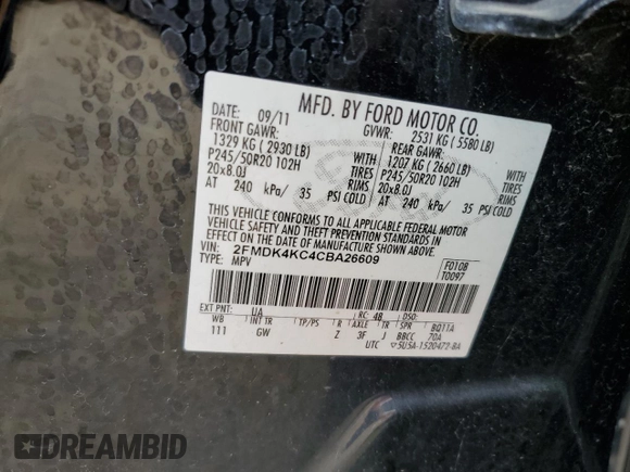 2012 Ford Edge Limited with VIN 2FMDK4KC4CBA26609, listed as a Copart auction lot 54130295 with 153,477 mi miles and Clean Title. Bid and sale history available at carsss.com. Image 12.