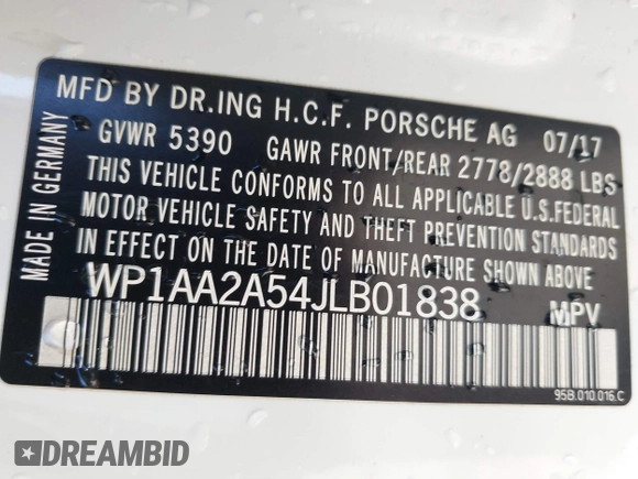 2018 Porsche Macan with VIN WP1AA2A54JLB01838, listed as a IAAI auction lot 41422473 with 84,451 mi miles. Bid and sale history available at carsss.com. Image 9.