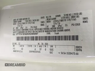 2019 Ford F-150 XL with VIN 1FTFX1E52KKD85097, listed as a IAAI auction lot 41479169 with 96,713 mi miles and . Bid and sale history available at DreamBid. Image 9.