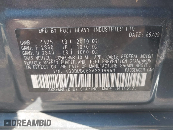 2010 Subaru Legacy Premium All-Weather Anniversary с VIN 4S3BMBC6XA3218861, выставлен на аукционе IAAI как лот 42786167 с пробегом 168 032 миль миль и . История ставок и продаж доступна на DreamBid. Изображение 9.