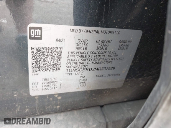 2021 Chevrolet Suburban LS с VIN 1GNSCBKD3MR337539, выставлен на аукционе IAAI как лот 42140066 с пробегом 115 595 миль миль и . История ставок и продаж доступна на DreamBid. Изображение 9.