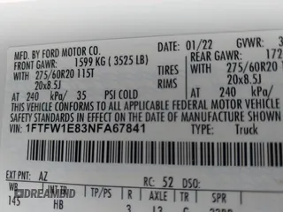 2022 Ford F-150 XL with VIN 1FTFW1E83NFA67841, listed as a IAAI auction lot 41489029 with 34,505 mi miles. Bid and sale history available at carsss.com. Image 9.