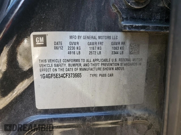 2012 Buick LaCrosse Premium 2 with VIN 1G4GF5E34CF373665, listed as a Copart auction lot 49546085 with 115,037 mi miles and Salvage Title. Bid and sale history available at carsss.com. Image 14.