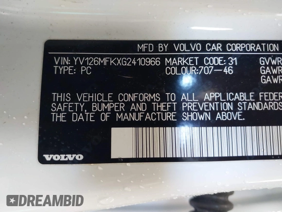 2016 Volvo S60 T5 Drive-E Premier with VIN YV126MFKXG2410966, listed as a IAAI auction lot 41308772 with 262,816 mi miles. Bid and sale history available at carsss.com. Image 9.