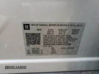2021 Chevrolet Equinox LT z VIN 3GNAXKEV4MS101760, wystawiony jako Copart lot #57945775 z przebiegiem 162 125 mil mil oraz Szkoda całkowita • Salvage title. Historia ofert i sprzedaży dostępna na DreamBid. Obrazek 13.