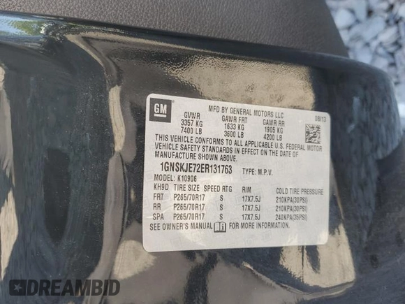 2014 Chevrolet Suburban LT with VIN 1GNSKJE72ER131763, listed as a Copart auction lot 69026754 with 186,248 mi miles and Salvage Title. Bid and sale history available at carsss.com. Image 16.