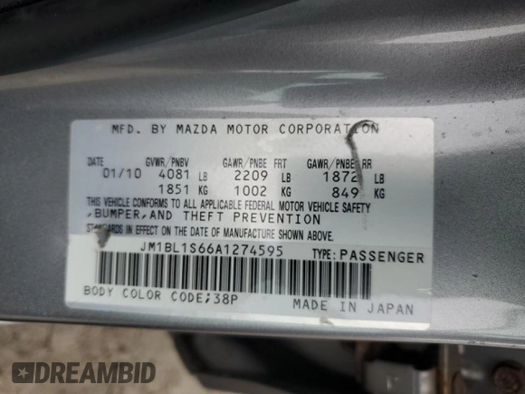 2010 Mazda 3 S Grand Touring with VIN JM1BL1S66A1274595, listed as a Copart auction lot 57153845 with 171,926 mi miles and Clean Title. Bid and sale history available at DreamBid. Image 12.