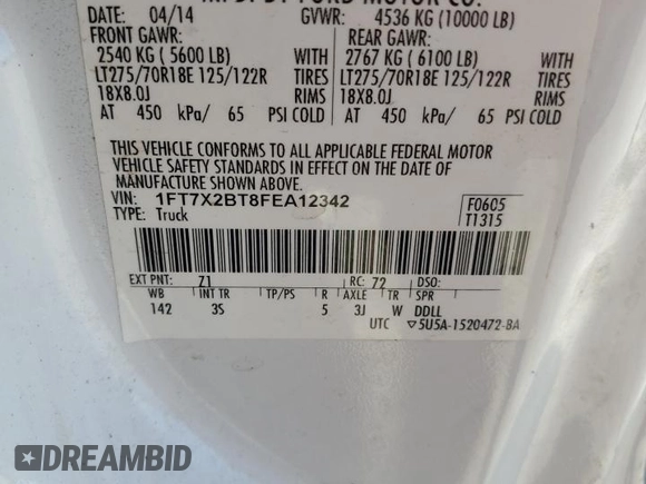 2015 Ford F-250 XLT with VIN 1FT7X2BT8FEA12342, listed as a Copart auction lot 66564255 with 153,520 mi miles and Non repairable. Bid and sale history available at DreamBid. Image 12.