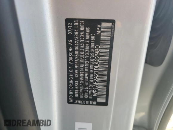 2013 Porsche Cayenne Diesel z VIN WP1AF2A21DLA22980, wystawiony jako Copart lot #56682965 z przebiegiem 265 633 mil mil oraz Szkoda całkowita • Salvage title. Historia ofert i sprzedaży dostępna na DreamBid. Obrazek 12.