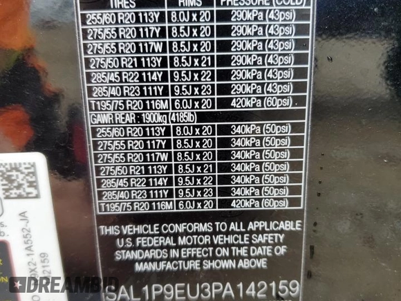 2023 Land Rover Range Rover Sport SE with VIN SAL1P9EU3PA142159, listed as a Copart auction lot 54640534 with 20,028 mi miles and Salvage Title. Bid and sale history available at DreamBid. Image 13.
