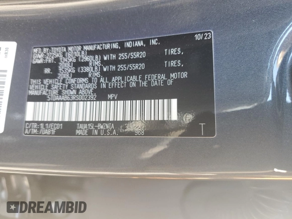 2024 Lexus TX 350 with VIN 5TDAAAB63RS002392, listed as a Copart auction lot 65291525 with 62,857 mi miles and Salvage title. Bid and sale history available at DreamBid. Image 13.