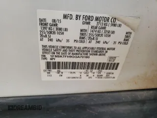 2016 Ford Explorer Limited with VIN 1FM5K7FH9GGA70180, listed as a Copart auction lot 51601265 with 176,549 mi miles and Salvage Title. Bid and sale history available at DreamBid. Image 15.