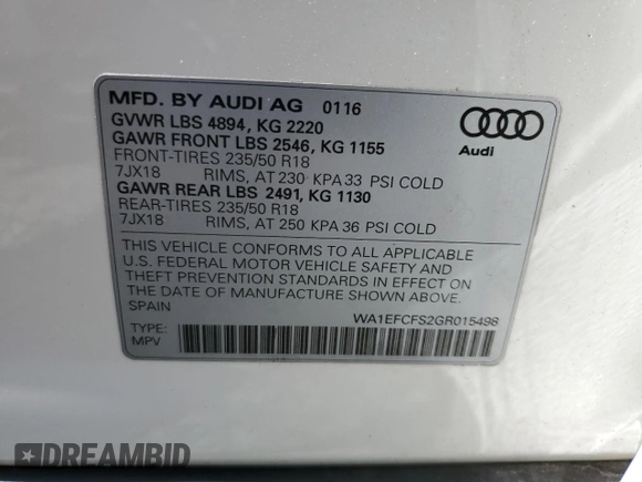 2016 Audi Q3 Premium Plus z VIN WA1EFCFS2GR015498, wystawiony jako Copart lot #55750075 z przebiegiem 120 548 mil mil oraz Czysty tytuł • Clean title. Historia ofert i sprzedaży dostępna na DreamBid. Obrazek 13.