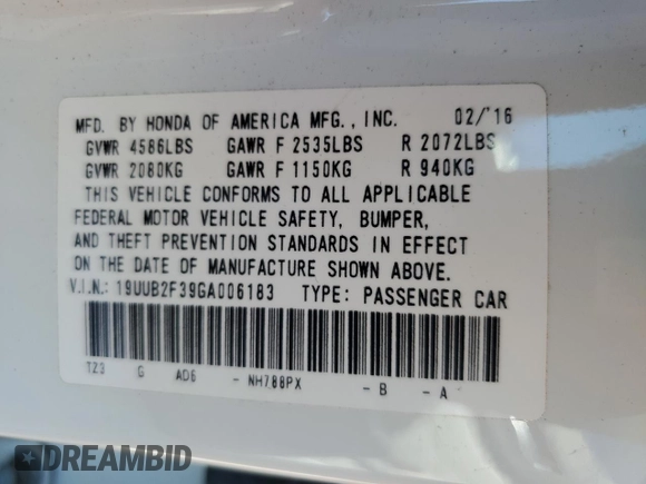 2016 Acura TLX V6 with VIN 19UUB2F39GA006183, listed as a Copart auction lot 50293505 with 67,804 mi miles and Salvage Title. Bid and sale history available at carsss.com. Image 12.