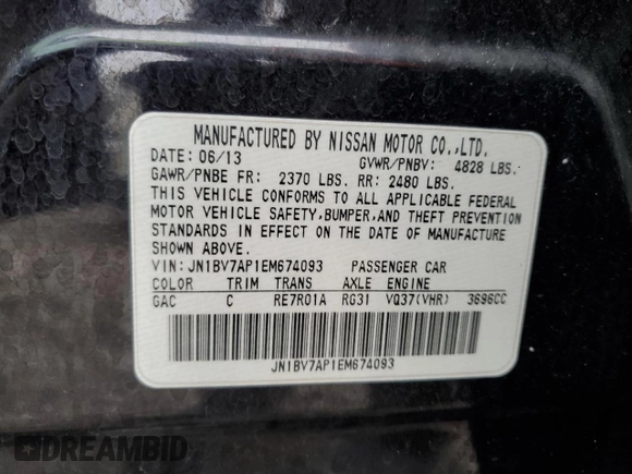 2014 Infiniti Q50 Premium with VIN JN1BV7AP1EM674093, listed as a Copart auction lot 45062485 with 116,228 mi miles and Salvage Title. Bid and sale history available at carsss.com. Image 12.