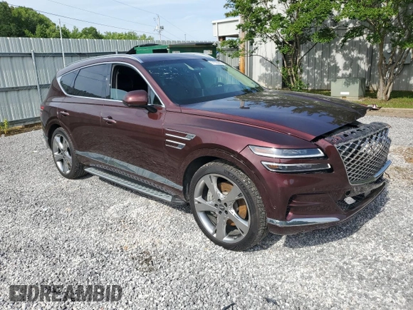 2021 Genesis GV80 with VIN KMUHCESC3MU054662, listed as a Copart auction lot 57235645 with 64,318 mi miles and Salvage title. Bid and sale history available at DreamBid. Image 4.