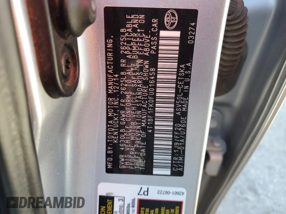 2015 Toyota Camry XLE with VIN 4T1BF1FK0FU016458, listed as a Copart auction lot 50034045 with 283,007 mi miles and Salvage Title. Bid and sale history available at carsss.com. Image 13.