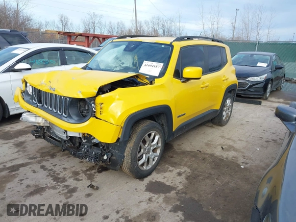 2016 Jeep Renegade Latitude with VIN ZACCJABT1GPE29482, listed as a IAAI auction lot 41694187 with Not Provided miles and . Bid and sale history available at carsss.com. Image 2.