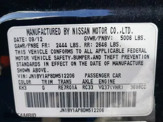2013 Infiniti M37 with VIN JN1BY1AP8DM512206, listed as a IAAI auction lot 41346500 with 147,739 mi miles. Bid and sale history available at carsss.com. Image 9.