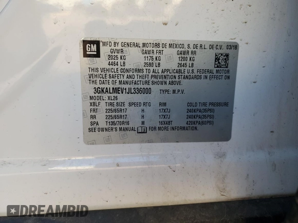 2018 GMC Terrain SLE with VIN 3GKALMEV1JL336000, listed as a Copart auction lot 83391234 with 97,142 mi miles and Salvage Title. Bid and sale history available at carsss.com. Image 15.