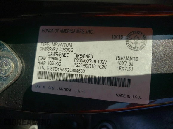2016 Acura RDX Technology с VIN 5J8TB4H53GL804530, выставлен на аукционе Copart как лот 64398215 с пробегом 269 857 миль миль и Чистый • Clean title. История ставок и продаж доступна на DreamBid. Изображение 13.