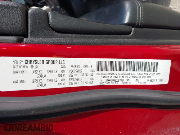 2011 Jeep Grand Cherokee Laredo with VIN 1J4RR4GG6BC527897, listed as a IAAI auction lot 42032975 with 148,875 mi miles. Bid and sale history available at carsss.com. Image 9.
