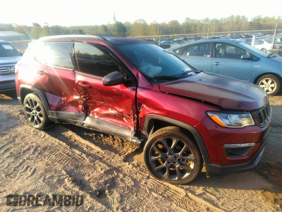 2021 Jeep Compass 80th Anniversary with VIN 3C4NJDEB2MT595656, listed as a IAAI auction lot 41874360 with 76,296 mi miles and . Bid and sale history available at DreamBid. Image 1.