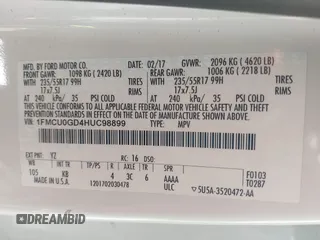 2017 Ford Escape SE z VIN 1FMCU0GD4HUC98899, wystawiony jako IAAI lot #41633762 z przebiegiem 72 245 mil mil oraz . Historia ofert i sprzedaży dostępna na DreamBid. Obrazek 9.