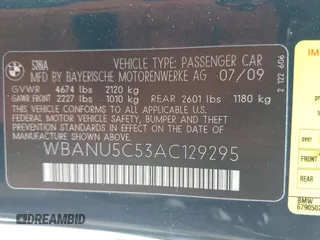 2010 BMW 5 Series 528i with VIN WBANU5C53AC129295, listed as a IAAI auction lot 42004350 with 183,252 mi miles and . Bid and sale history available at carsss.com. Image 9.