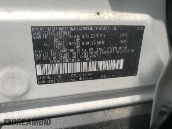 2021 Toyota RAV4 Hybrid XSE with VIN 4T3E6RFV0MU038650, listed as a Copart auction lot 60345725 with 24,124 mi miles and Salvage title. Bid and sale history available at DreamBid. Image 12.