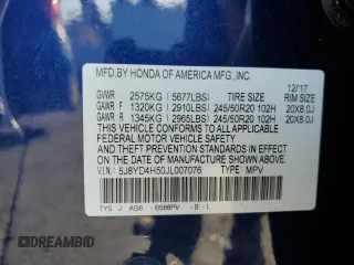 2018 Acura MDX Technology with VIN 5J8YD4H50JL007076, listed as a Copart auction lot 60332535 with 37,540 mi miles and Salvage title. Bid and sale history available at DreamBid. Image 13.