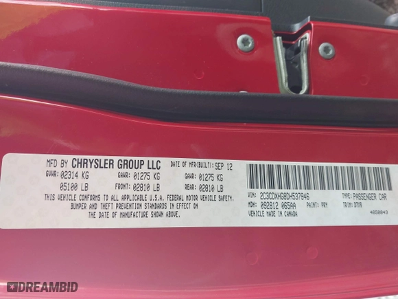 2013 Dodge Charger SXT Plus with VIN 2C3CDXHG8DH537846, listed as a IAAI auction lot 41798199 with 126,945 mi miles. Bid and sale history available at carsss.com. Image 9.