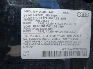 2023 Audi Q5 S line Premium Plus z VIN WA1EAAFY6P2168594, wystawiony jako IAAI lot #41863196 z przebiegiem 16 310 mil mil oraz . Historia ofert i sprzedaży dostępna na DreamBid. Obrazek 9.