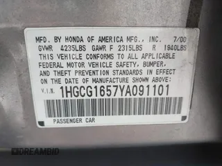 2000 Honda Accord EX with VIN 1HGCG1657YA091101, listed as a IAAI auction lot 42522505 with 152,076 mi miles and . Bid and sale history available at DreamBid. Image 9.