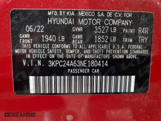 2022 Hyundai Accent SE with VIN 3KPC24A63NE180414, listed as a Copart auction lot 42255385 with 14,254 mi miles and Salvage Title. Bid and sale history available at carsss.com. Image 12.