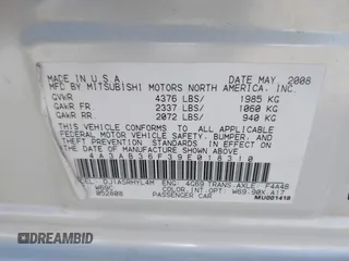 2009 Mitsubishi Galant ES with VIN 4A3AB36F39E018310, listed as a IAAI auction lot 41709468 with 190,710 mi miles. Bid and sale history available at carsss.com. Image 9.