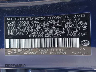 2013 Lexus ES 4dr Sdn with VIN JTHBK1GG1D2073589, listed as a IAAI auction lot 41773082 with 91,356 mi miles. Bid and sale history available at carsss.com. Image 9.