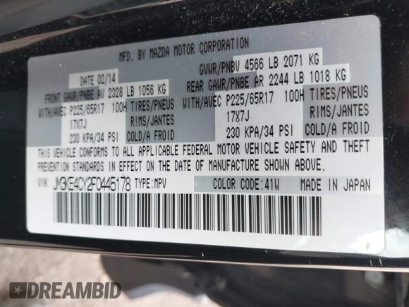 2015 Mazda CX-5 Touring with VIN JM3KE4CY2F0445178, listed as a IAAI auction lot 41828953 with 137,330 mi miles and . Bid and sale history available at DreamBid. Image 9.