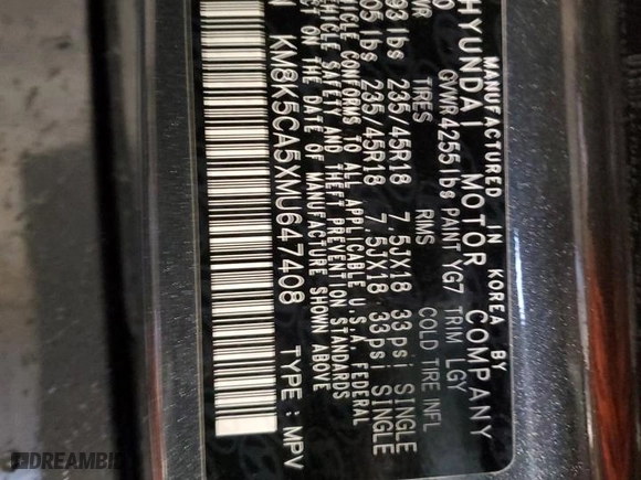 2021 Hyundai Kona Ultimate with VIN KM8K5CA5XMU647408, listed as a Copart auction lot 49158515 with 40,075 mi miles and Salvage Title. Bid and sale history available at carsss.com. Image 12.