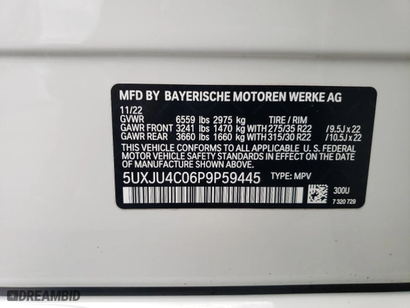 2023 BMW X5 M50i with VIN 5UXJU4C06P9P59445, listed as a Copart auction lot 80918324 with 420 mi miles and Salvage Title. Bid and sale history available at carsss.com. Image 12.