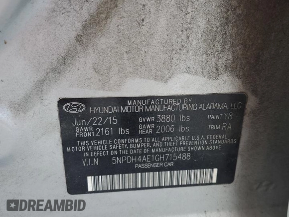 2016 Hyundai Elantra SE с VIN 5NPDH4AE1GH715488, выставлен на аукционе Copart как лот 57418725 с пробегом 145 110 миль миль и Списание • Salvage title. История ставок и продаж доступна на DreamBid. Изображение 12.