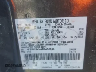 2007 Ford F-150 XLT with VIN 1FTPW14V47KA56899, listed as a Copart auction lot 46287255 with 180,447 mi miles and Salvage Title. Bid and sale history available at carsss.com. Image 12.