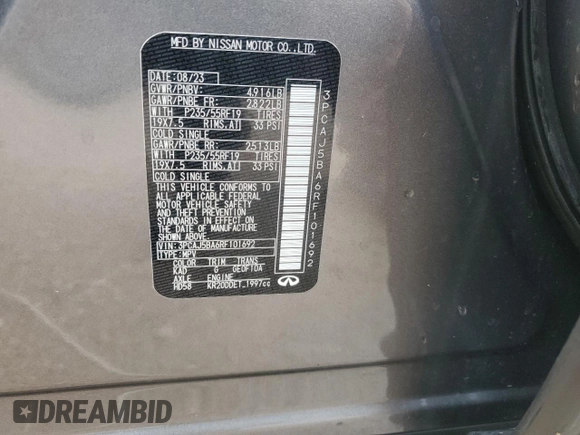 2024 Infiniti QX50 Luxe с VIN 3PCAJ5BA6RF101692, выставлен на аукционе Copart как лот 56524575 с пробегом 19 005 миль миль и Списание • Salvage title. История ставок и продаж доступна на DreamBid. Изображение 13.