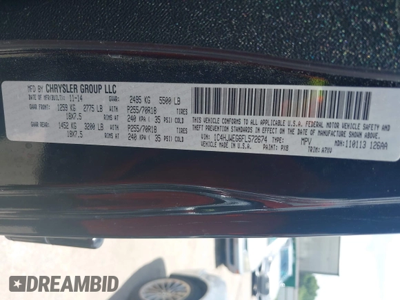 2015 Jeep Wrangler Unlimited Sahara with VIN 1C4HJWEG6FL572674, listed as a IAAI auction lot 42736266 with 97,024 mi miles and . Bid and sale history available at DreamBid. Image 9.