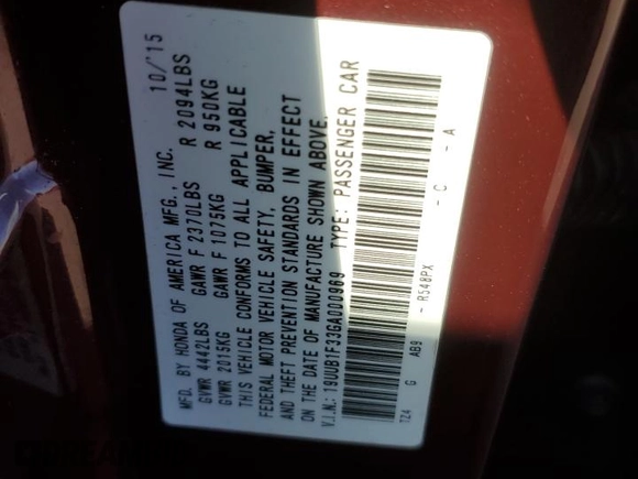 2016 Acura TLX with VIN 19UUB1F33GA000969, listed as a Copart auction lot 48366705 with 110,563 mi miles and Salvage Title. Bid and sale history available at carsss.com. Image 12.
