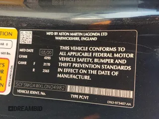 2020 Aston Martin Vantage z VIN SCFSMGAWXLGN04982, wystawiony jako Copart lot #81383264 z przebiegiem 30 891 mil mil oraz Szkody całkowita. Historia ofert i sprzedaży dostępna na DreamBid. Obrazek 14.
